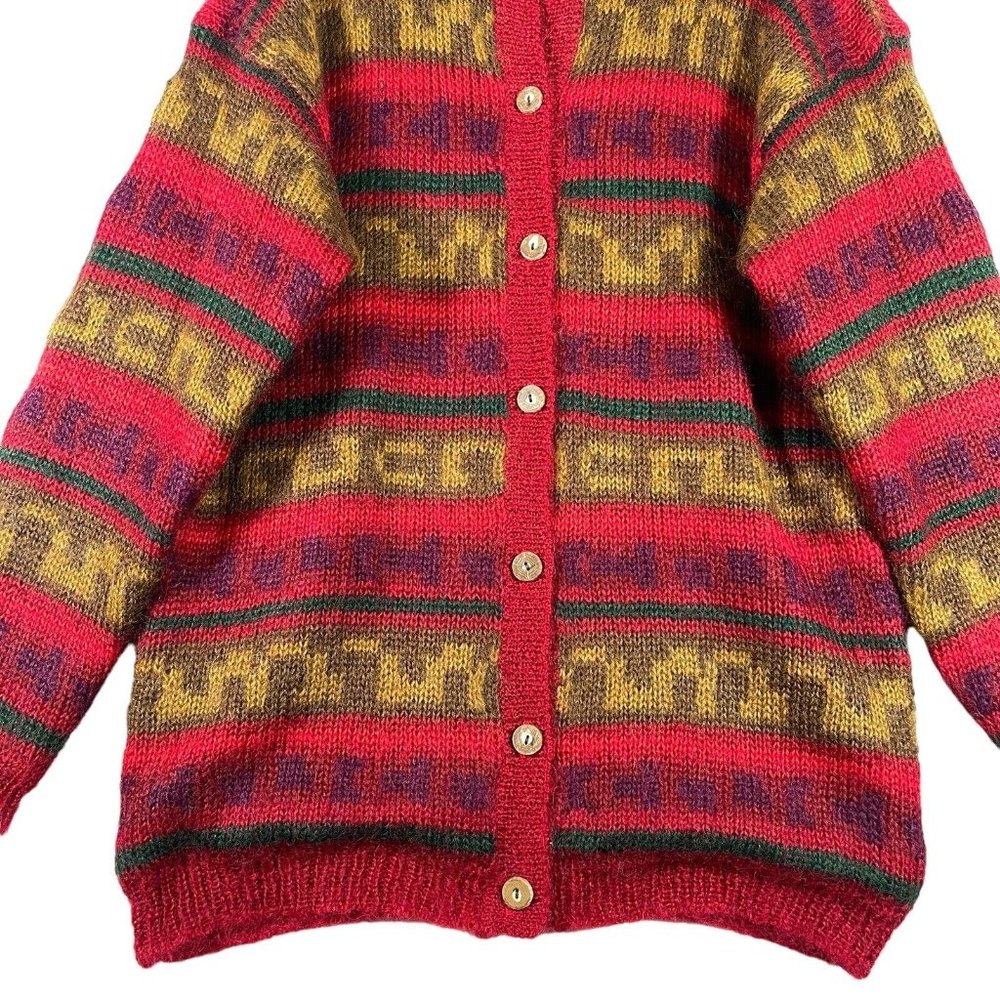 VTG Eddie Bauer Womens Mohair Cardigan Sweater Size M Red Fair Isle Button Lined - Picture 3 of 11
